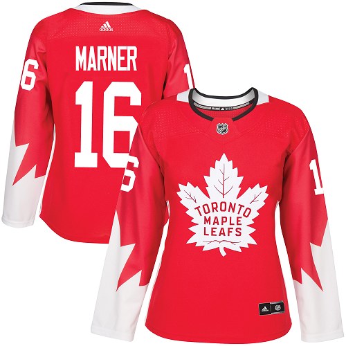 Adidas Maple Leafs #16 Mitchell Marner Red Team Canada Authentic Women's Stitched NHL Jersey - Click Image to Close